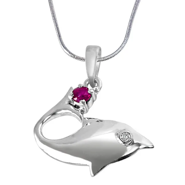 Lovista Magic Real Diamond, Red Ruby & Sterling Silver Pendant with 18 IN Chain (SDP279)