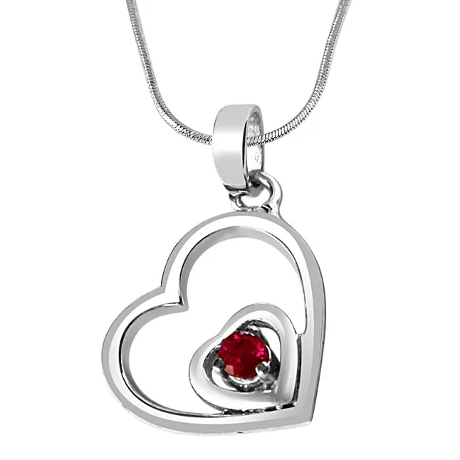 Treasures of my Life Red Ruby & Sterling Silver Pendant with 18 IN Chain (SDP282)