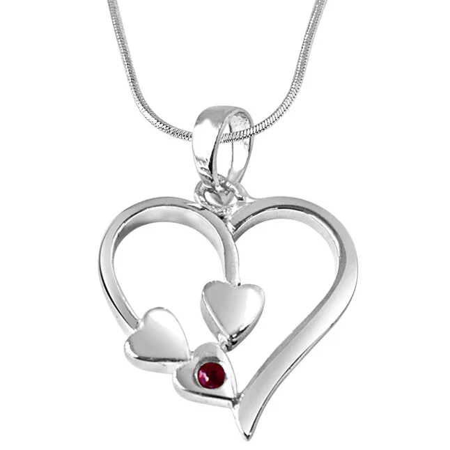 Together Forever Red Ruby & 925 Sterling Silver Pendant with 18 IN Chain (SDP284)