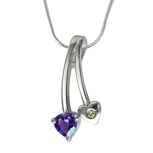 Love Blooms Here Real Diamond, Purple Amethyst & Sterling Silver Pendant with 18 IN Chain (SDP289)