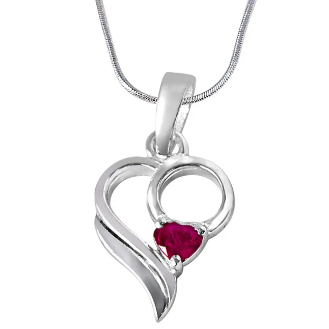 Love Treasure Red Heart Ruby & 925 Sterling Silver Pendant with 18 IN Chain (SDP290)