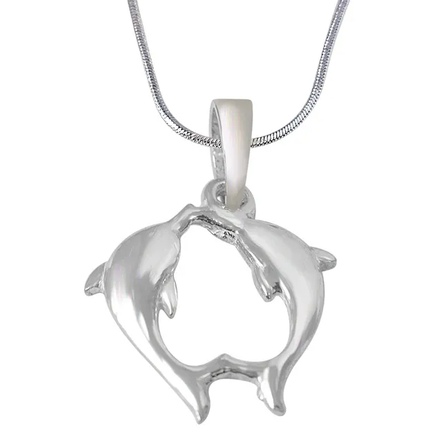 Double Dolphin 925 Sterling Silver Pendant with 18 IN Chain (SDP293)