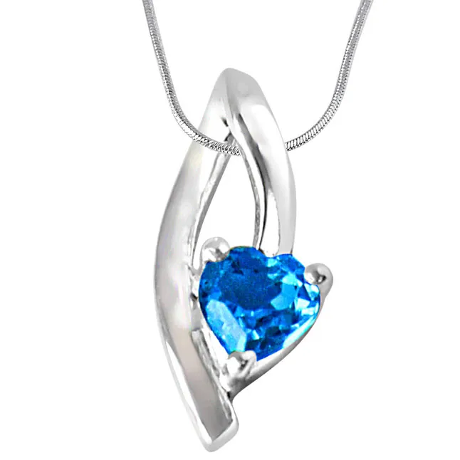 Moonshine Heart Shaped Blue Topaz Set in 925 Sterling Silver Pendant with 18 IN Chain (SDP299)