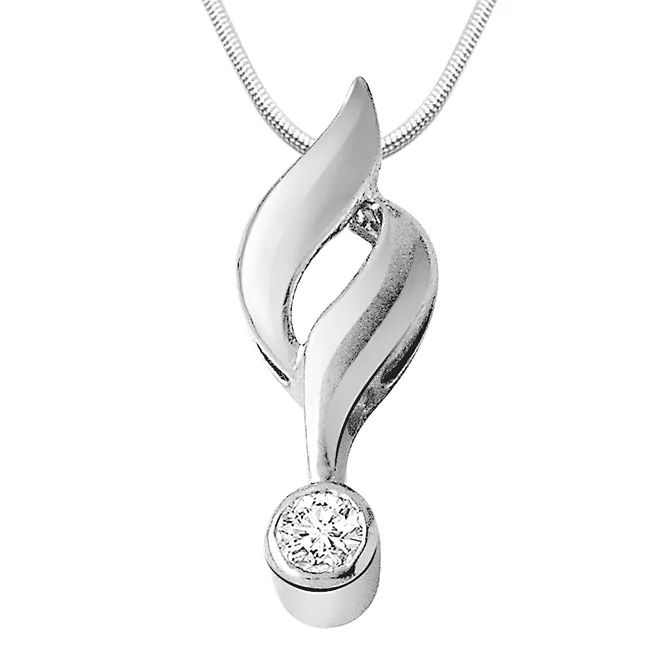 Classic Look - Real Diamond & Sterling Silver Pendant with 18 IN Chain (SDP3)