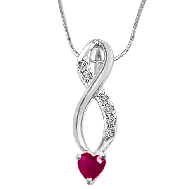 Building of Memories Real Diamond, Red Ruby & Sterling Silver Pendant with 18 IN Chain (SDP305)