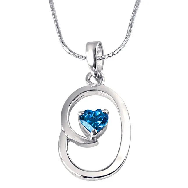 Bless Our Nest Heart Shaped Blue Topaz & 925 Sterling Silver Pendant with 18 IN Chain (SDP309)