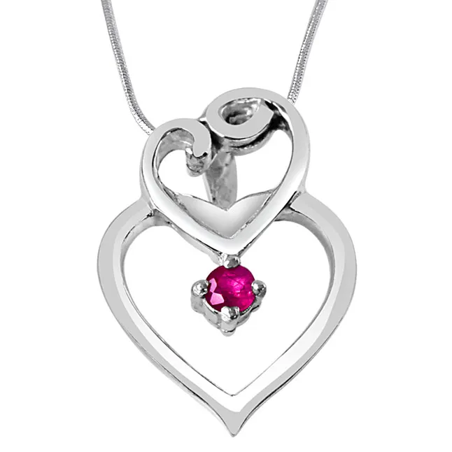 Shadow of Love Red Ruby & Sterling Silver Pendant with 18 IN Chain (SDP311)