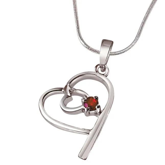 Bits of Yesterday Red Ruby & 925 Sterling Silver Pendant with 18 IN Chain (SDP313)