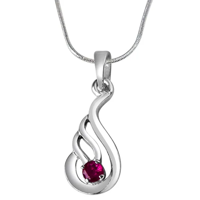 Deep Rooted Heritage Red Ruby & 925 Sterling Silver Pendant with 18 IN Chain (SDP317)