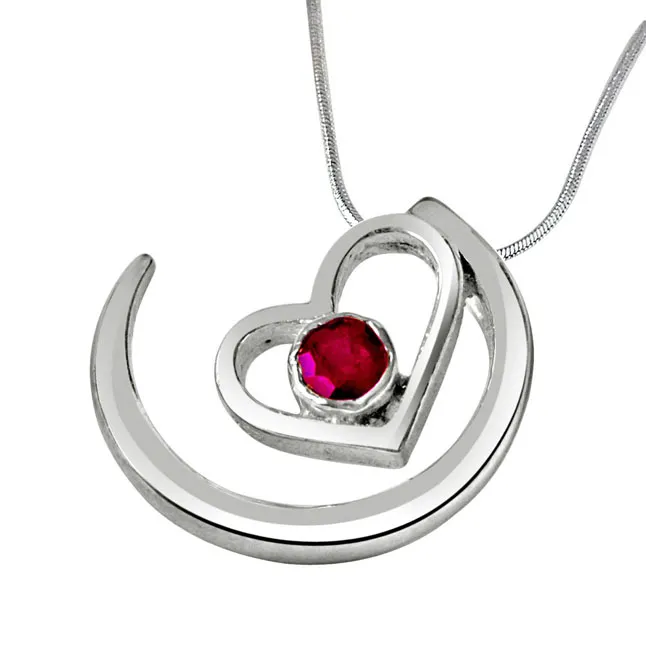 Priceless Moments Red Ruby & 925 Sterling Silver Pendant with 18 IN Chain (SDP318)