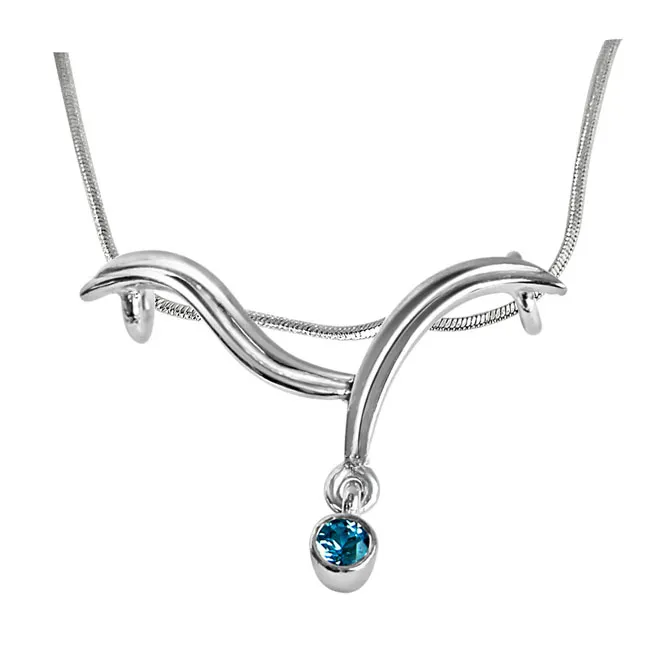 Prince of Dreams Blue Topaz & 925 Sterling Silver Pendant with 18 IN Chain (SDP330)