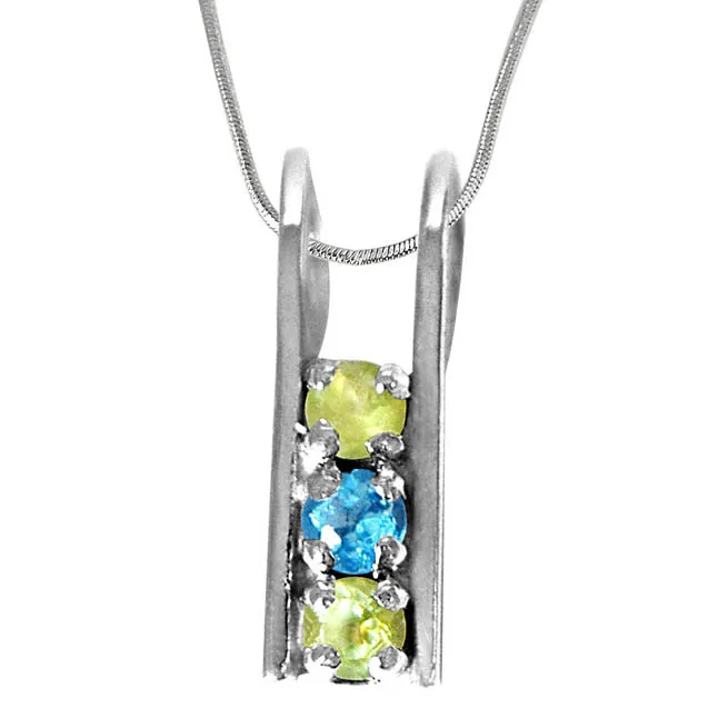 Peridot & Blue Topaz 925 Sterling Silver Pendant with 18 IN Chain (SDP335)