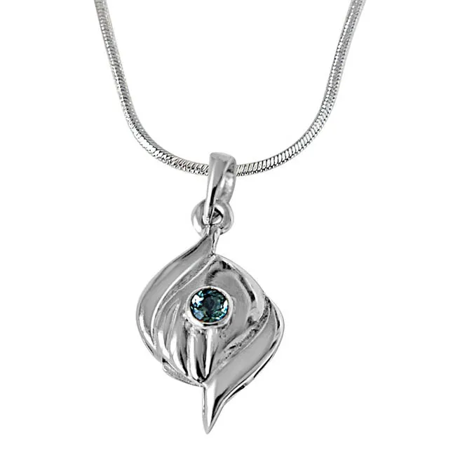 Charming Curve Blue Topaz & Sterling Silver Pendant with 18 IN Chain (SDP374)