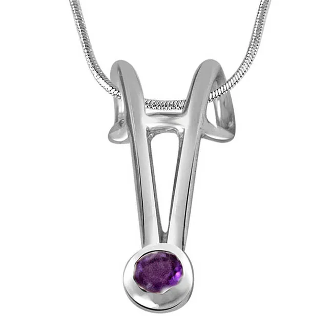 Purple Amethyst & Sterling Silver Pendant with 18 IN Chain (SDP375)