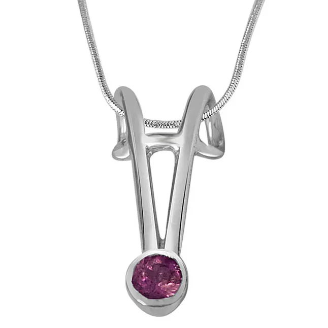 Dark Pink Tourmaline & Sterling Silver Pendant with 18 IN Chain (SDP378)