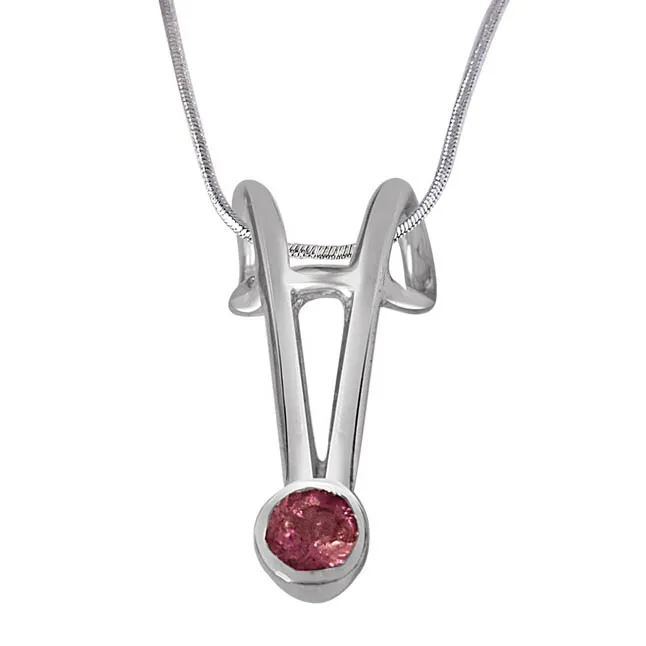 Pink Tourmaline & Sterling Silver Pendant with 18 IN Chain (SDP380)