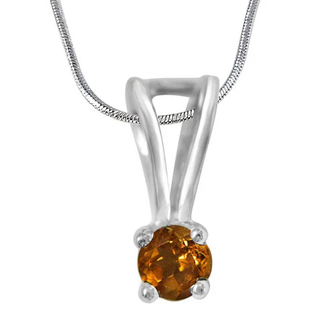 Beauty Queen Golden Yellow Citrin & Sterling Silver Pendant with 18 IN Chain (SDP381)