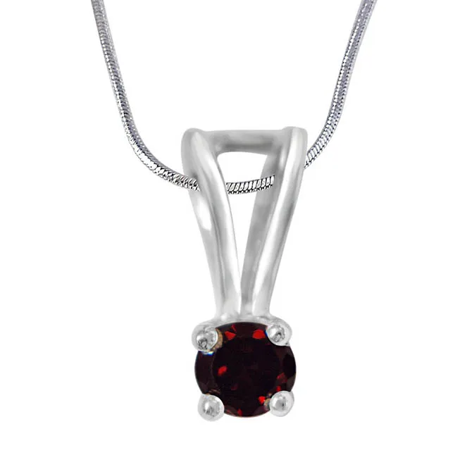 Once in My Life Red Garnet & Sterling Silver Pendant with 18 IN Chain (SDP383)