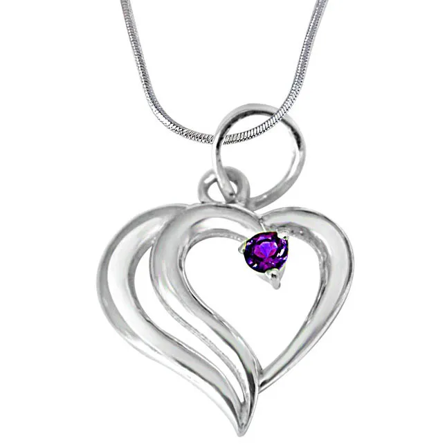 In PAIR-adise Heart Shaped Purple Amethyst & 925 Sterling Silver Pendant with 18 IN Chain (SDP386)