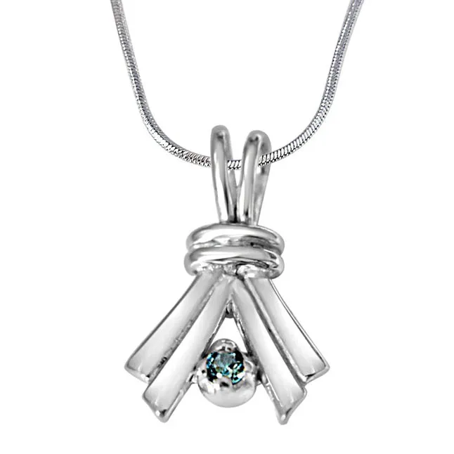 Make A Promise Trendy Blue Topaz & 925 Sterling Silver Pendant with 18 IN Chain (SDP387)