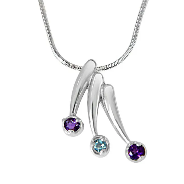 Magic of Markers Purple Amethyst, Blue Topaz & 925 Sterling Silver Pendant with 18 IN Chain (SDP390)