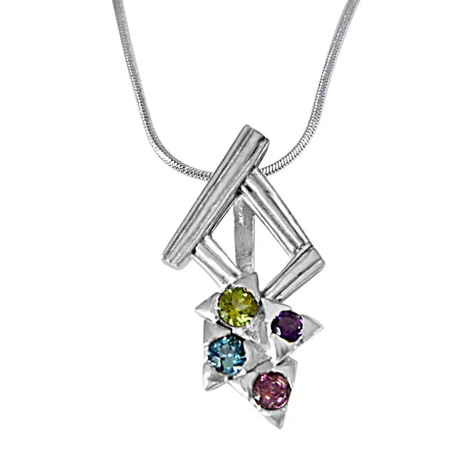 Dancing Feet Amethyst, Topaz, Peridot, Rhodolite & 925 Sterling Silver Pendant with 18 IN Chain (SDP391)