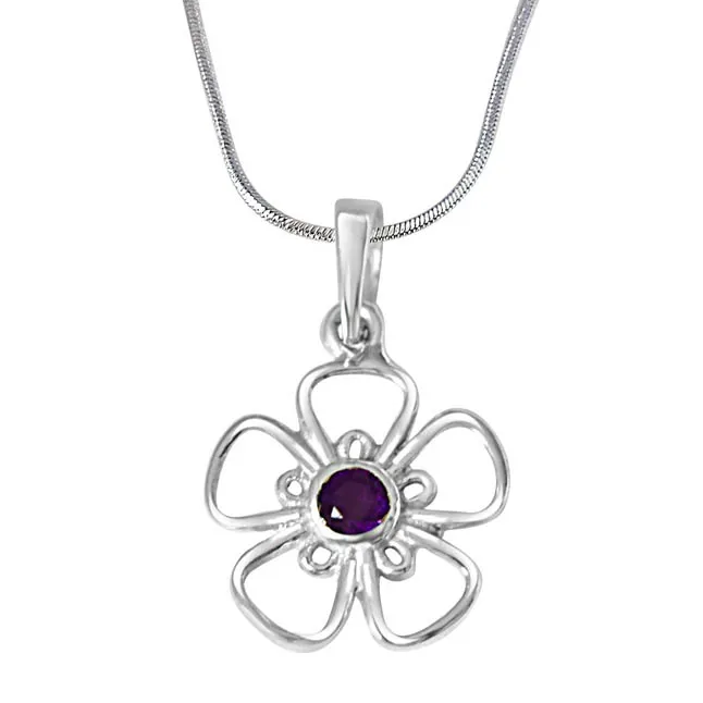 The Flower of Life Purple Amethyst & 925 Sterling Silver Pendant with 18 IN Chain (SDP394)