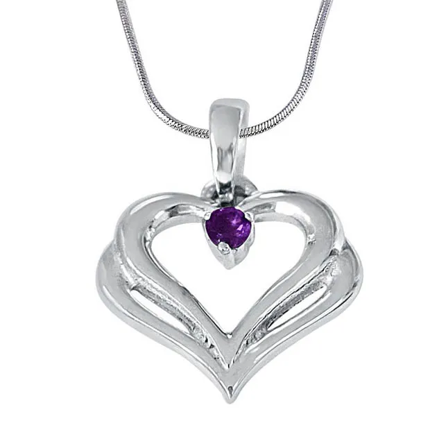 Two Heart's Become One Amethyst & 925 Sterling Silver Pendant with 18 IN Chain (SDP404)