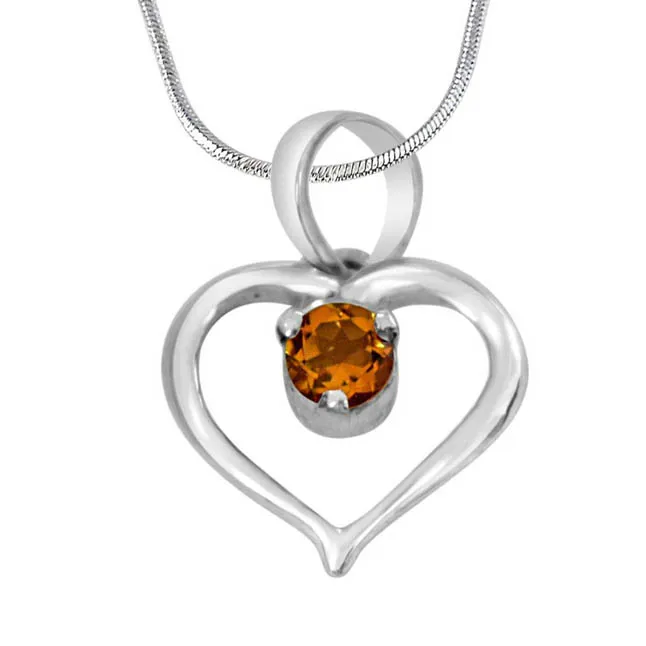 Perfect Memories Heart Shaped Yellow Topaz & 925 Sterling Silver Pendant with 18 IN Chain (SDP408)
