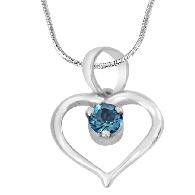 Prince of My Life Heart Shaped Blue Topaz & 925 Sterling Silver Pendant with 18 IN Chain (SDP409)