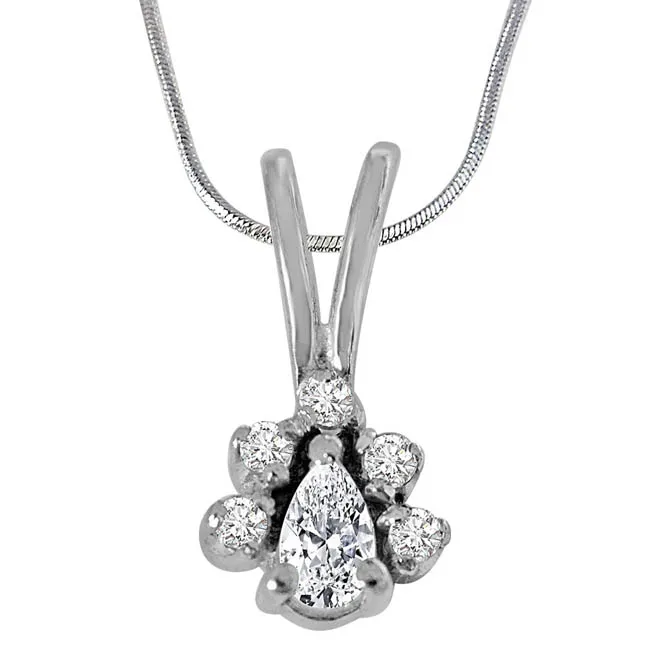 Trendy Pear & Round Shaped White Topaz Gemstone and 925 Sterling Silver Pendant with 18 IN Chain (SDP416)