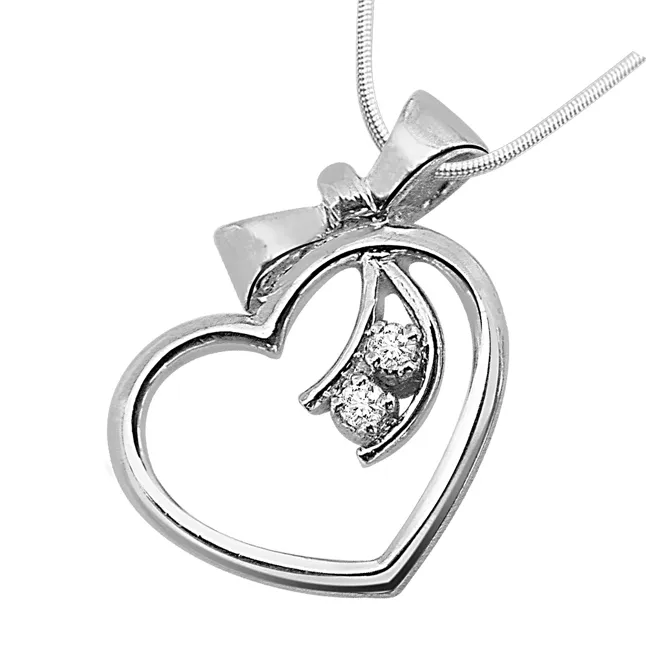 Gift of a Heart - Real Diamond & Sterling Silver Pendant with 18 IN Chain (SDP42)