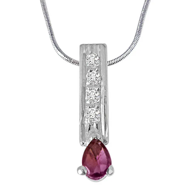 Trendy Pear Shaped Pink Tourmaline, Round White Topaz and 925 Sterling Silver Pendant with 18 IN Chain (SDP421)