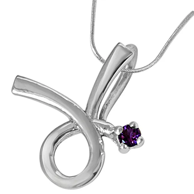 Trendy Purple Amethyst & 925 Sterling Silver Pendant with 18 IN Chain (SDP437)