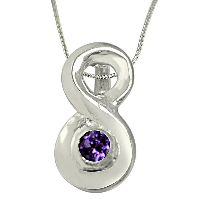 Twirly Purple Amethyst and 925 Sterling Silver Pendant with 18 IN Chain (SDP440)