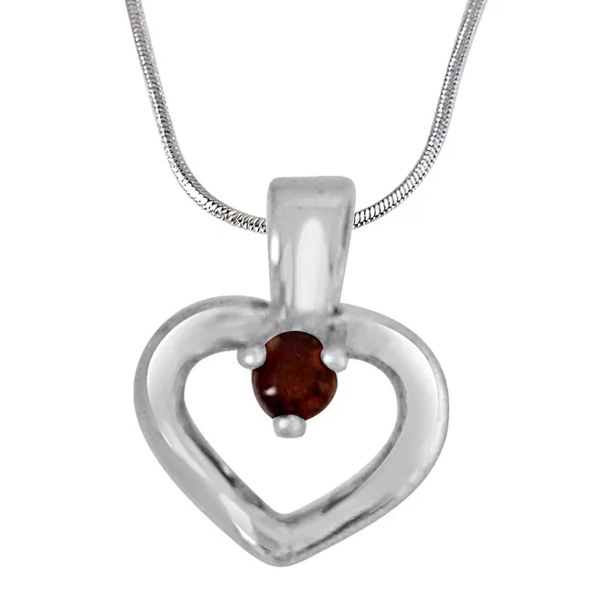 Delicate Heart Shaped Red Garnet and 925 Sterling Silver Pendant with 18 IN Chain (SDP450)