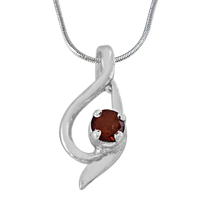 Elegant Red Garnet & 925 Sterling Silver Pendant with 18 IN Chain (SDP455)