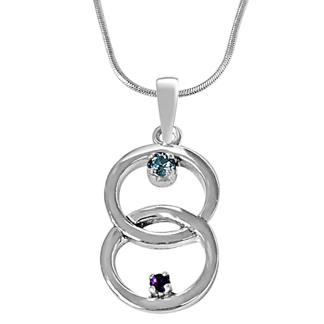 Entwined Circle Purple Amethyst, Blue Topaz & 925 Sterling Silver Pendant with 18 IN Chain (SDP466)