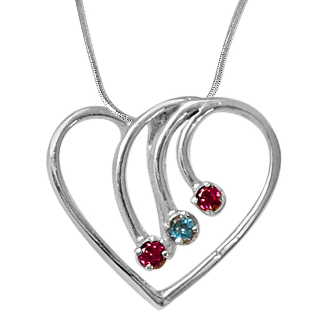 Ways to Her Heart Blue Topaz, Rhodolite & 925 Sterling Silver Pendant with 18 IN Chain (SDP471)