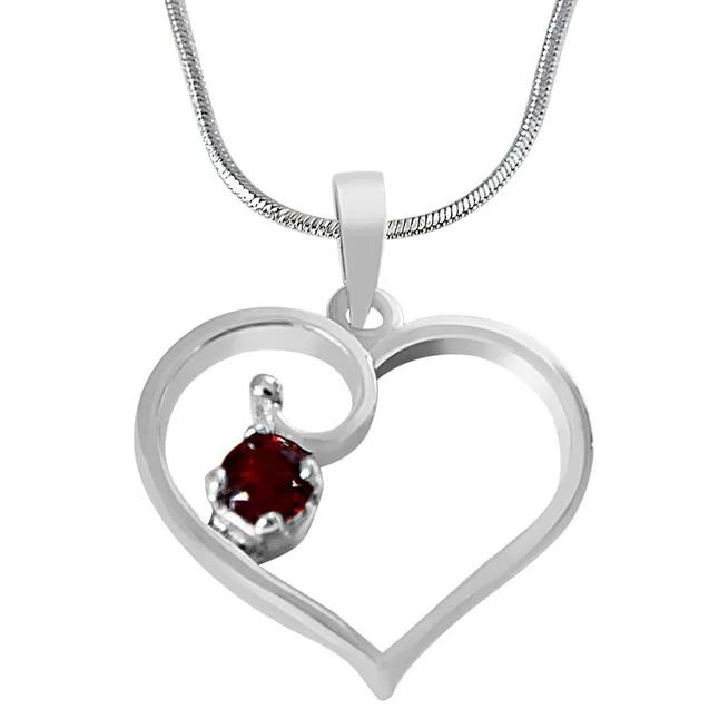 Heart Shaped Red Round Garnet in 925 Sterling Silver Pendant Set for girls with 18 IN Chain (SDP506)