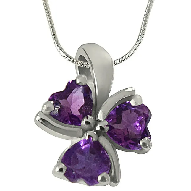 Purple Heart Amethyst in 925 Sterling Silver Heart Pendant with 18 IN Chain (SDP507)