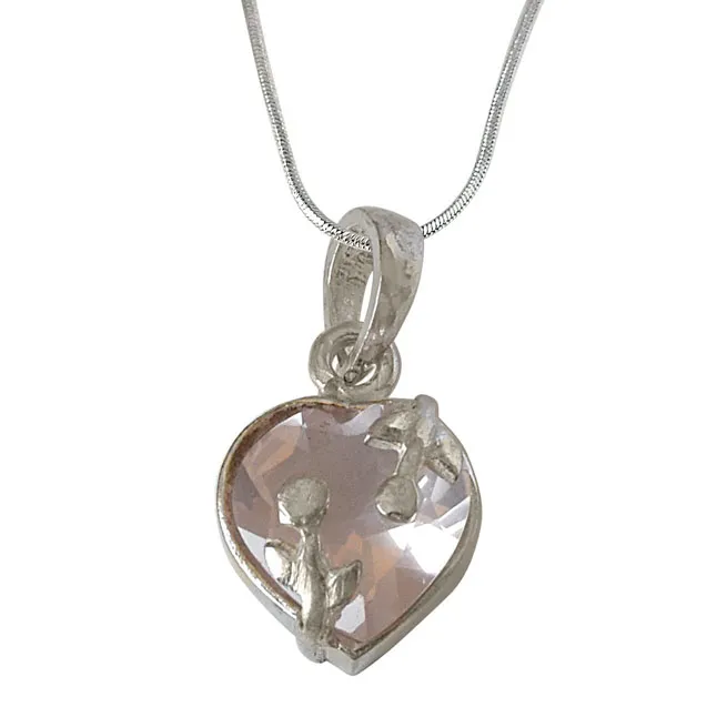 Heart Shaped Faceted Rose Quartz and 925 Sterling Silver Pendant with 18 IN Chain (SDP523)