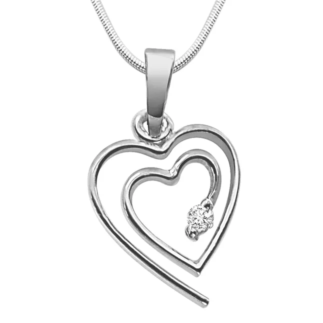 Valentine's Pendant - Real Diamond & Sterling Silver Pendant with 18 IN Chain (SDP7)