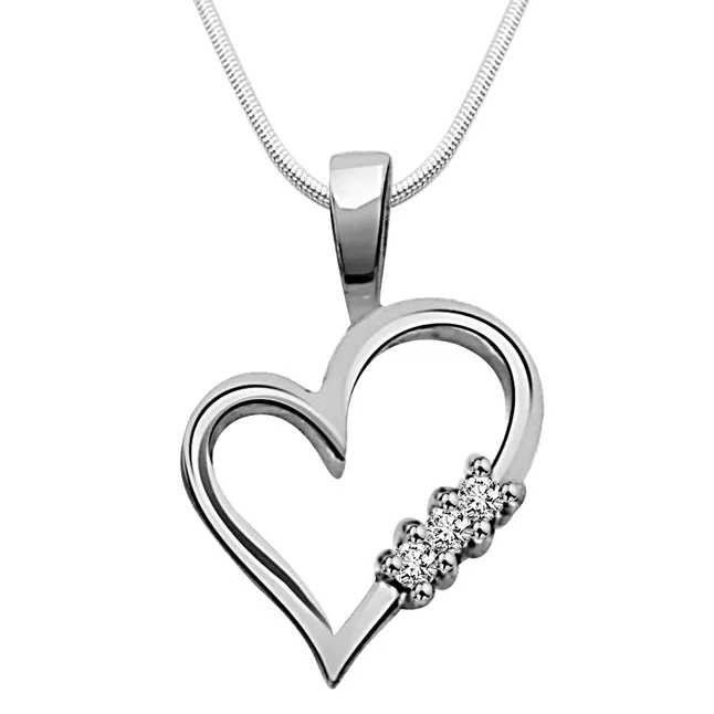 White Beauty - Real Diamond & Sterling Silver Pendant with 18 IN Chain (SDP79)