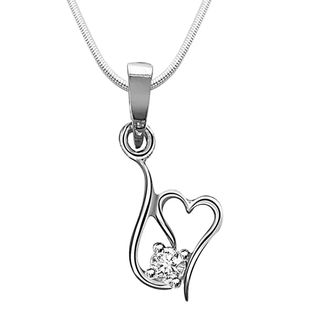 Twisted Heart - Real Diamond & Sterling Silver Pendant with 18 IN Chain (SDP80)