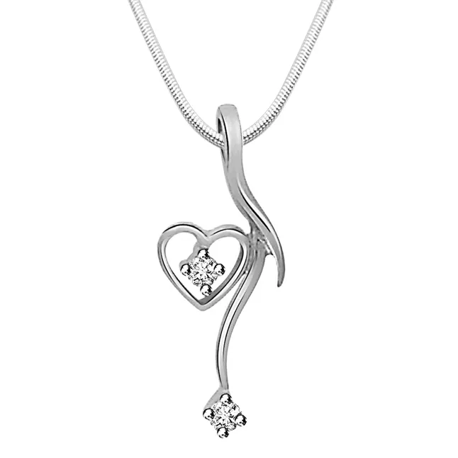 Dangling Heart - Real Diamond & Sterling Silver Pendant with 18 IN Chain (SDP81)
