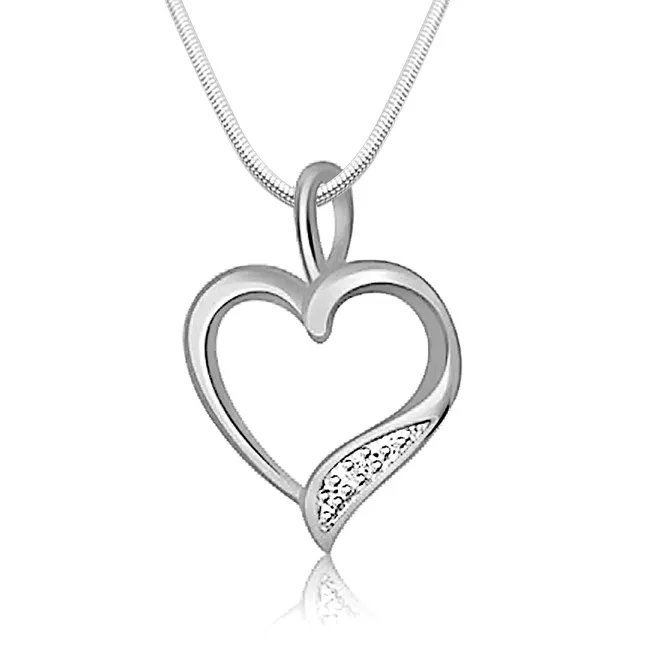 Divine Heart - Real Diamond & Sterling Silver Pendant with 18 IN Chain (SDP82)