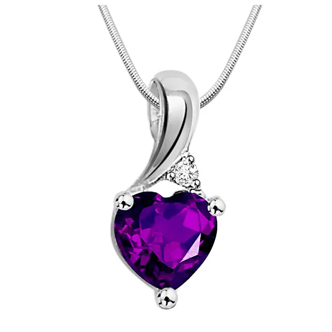 Vibrant Purple - Real Purple Amethyst & Sterling Silver Pendant with 18 IN Chain (SDP84)