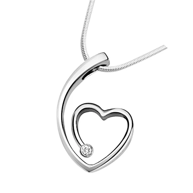 Nature's Heart - Real Diamond & Sterling Silver Pendant with 18 IN Chain (SDP89)