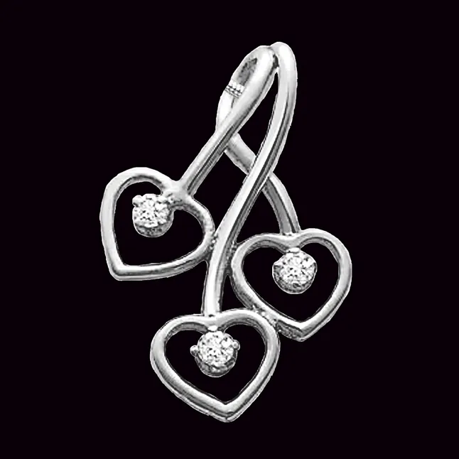 Triple Heart Delight - Real Diamond & Sterling Silver Pendant with 18 IN Chain (SDP1)